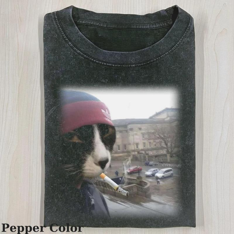 Vintage Smoking Cat T-shirt, Smoking Cat T-shirt, Cute Cat Shirt, Love Cat Tshirt-  Meme Cringe Funny Dumb Shirts, Unisex...