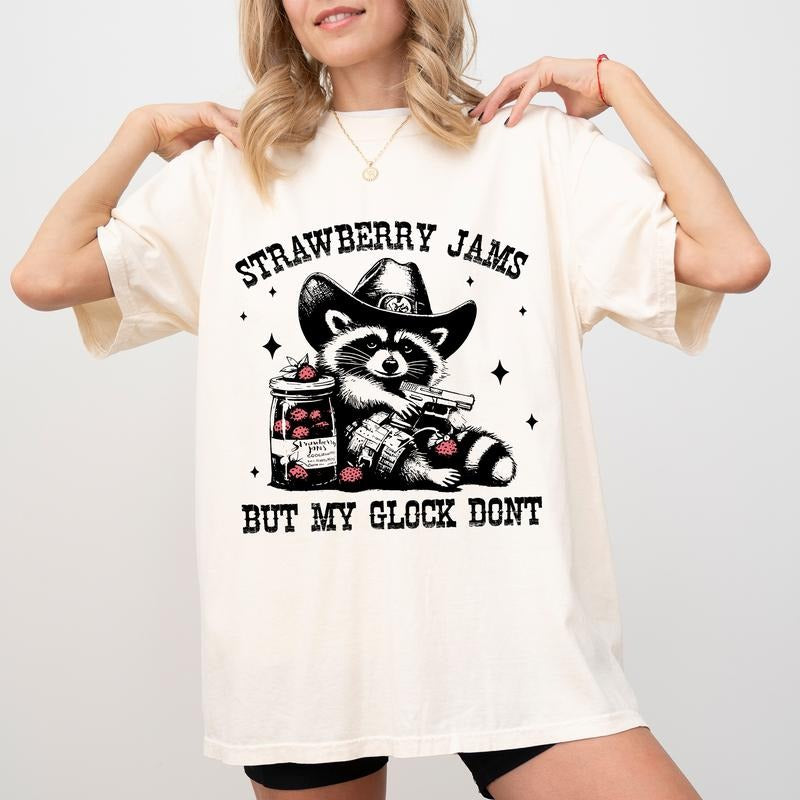Vintage Strawberry Jams Raccoon Shirt, Funny Raccoon Meme Tee, Vintage Trash Panda Shirt, Funny Saying Graphic Printed...