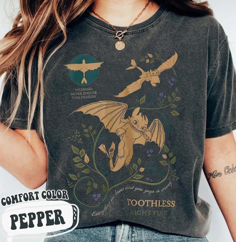 Vintage T00thless Dragon Botanical T-Shirt, Retro How To Train Your Dragon, Night Fury Shirt, T00thless Drago, Hiccup...