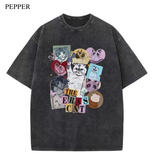 Vintage The Cat Washed T-Shirt, Unisex T-Shirt, For Men Women Menswear Top Hoodie, Sweatshirt | TeeBloomCo.com