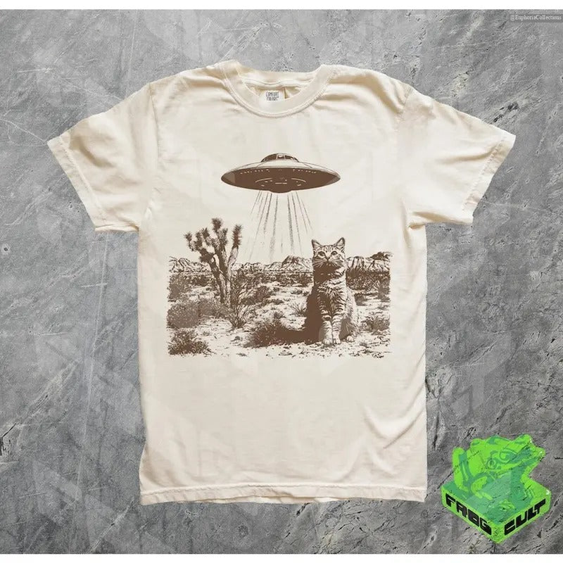 Vintage UFO Cowboy Cat Meme Shirt, Retro 90s Western Rodeo T-Shirt, Wild West Kitten Tee, Funny Gag Gift Tee , Global...