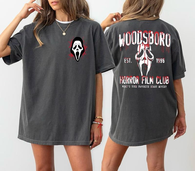 Vintage Woodsboro Shirt, Ghostface Sweatshirt, Halloween Film Club Shirt, Retro Halloween Sweatshirt, 90s Movie Shirt,...