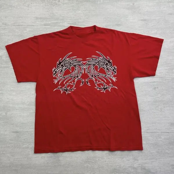 Vintage Y2K Dragon Shirt Adult Large Red Cyber Grunge Goth, Dragon tee, Unisex T-Shirt, Gift For Men Menswear Top...