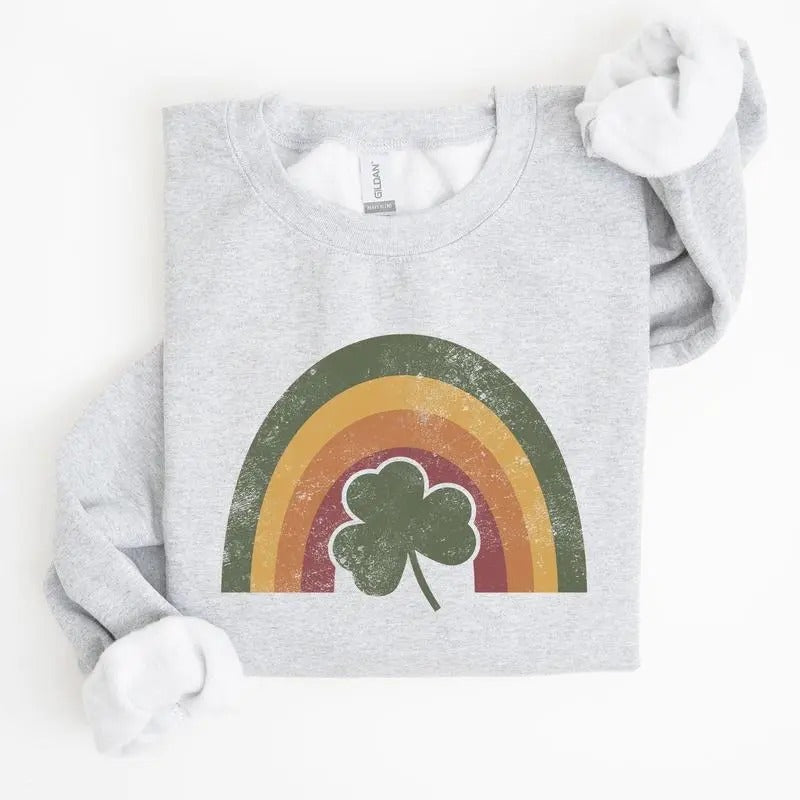 Vintage, Retro, St Patrick's Rainbow, Lucky, St Patrick's Day, Irish Sweatshirt, Women's Crew Neck, Crewneck T-Shirts, Hoodie