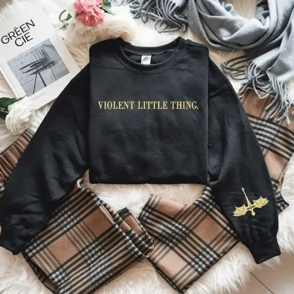 Violent Little Thing Sweatshirt - Fourth Wing - Basgiath War Collage, Dark Academia,Xaden Riorson Sweater T-Shirts, Hoodie
