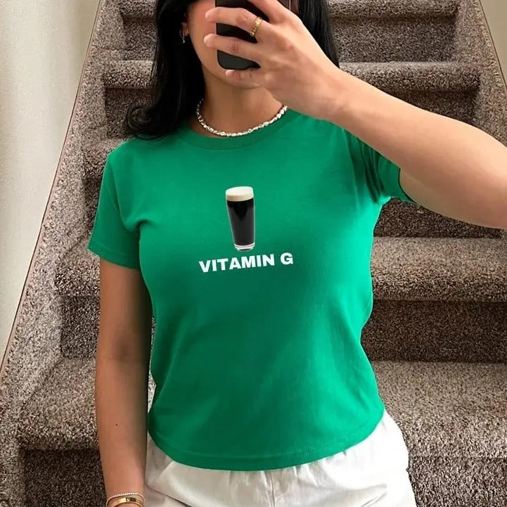 Vitamin G Baby Tee Funny St Patricks Day Shirt Y2K Lucky Shirt Women T Shirt Gifts For Her St Paddys Day Shirt Irish Dark...