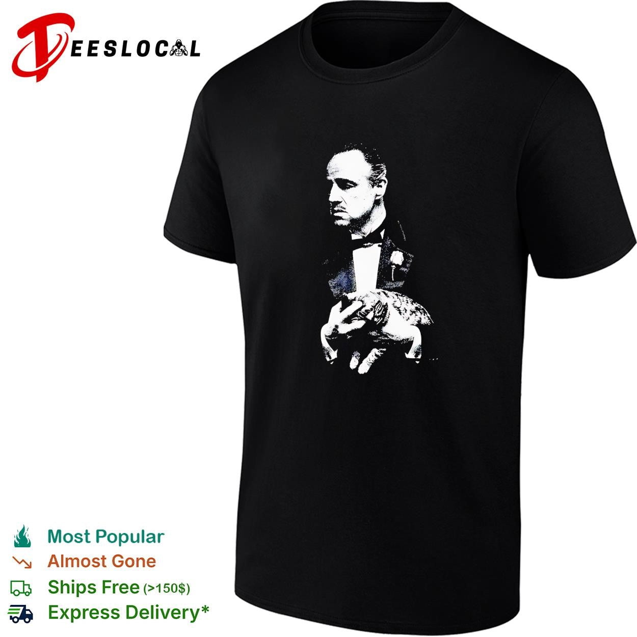 Vito Corleone The Godfather holding cat black white portrait shirt
