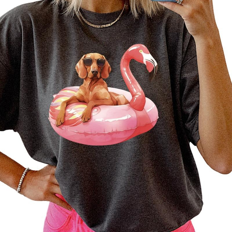 Vizsla Flamingo Float Dog Shirt ~ Unisex Apparel Relaxed Fit Printed In The USA Clothing Womenswear Casual Comfort Cotton...