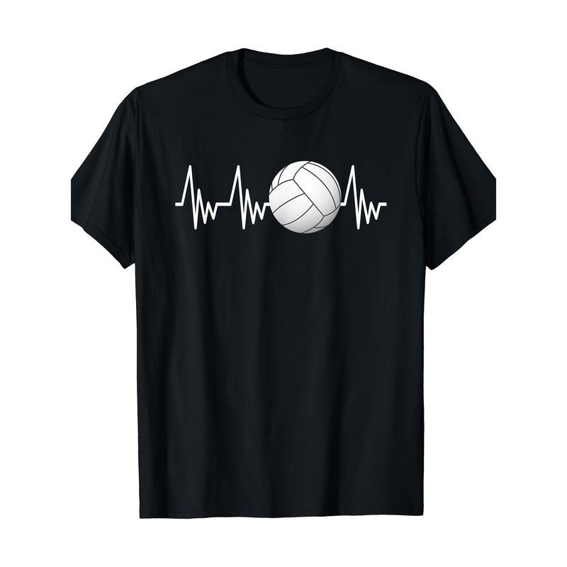 Volleyball Heartbeat Graphic Tee for Men - 100% Cotton, Casual Round Neck T-Shirt, Perfect for All Seasons made in usa...