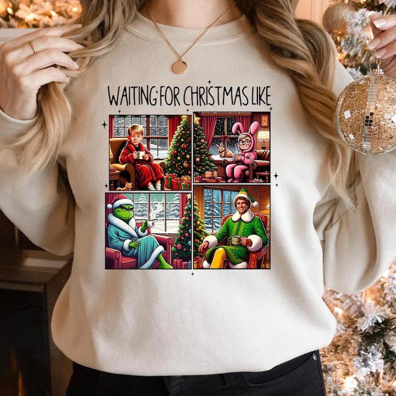 Waiting For Christmas Like Shirt, Christmas Movies Friends Sweatshirt, Christmas Comedy Tshirt, Holiday Movies Tee Hoodie