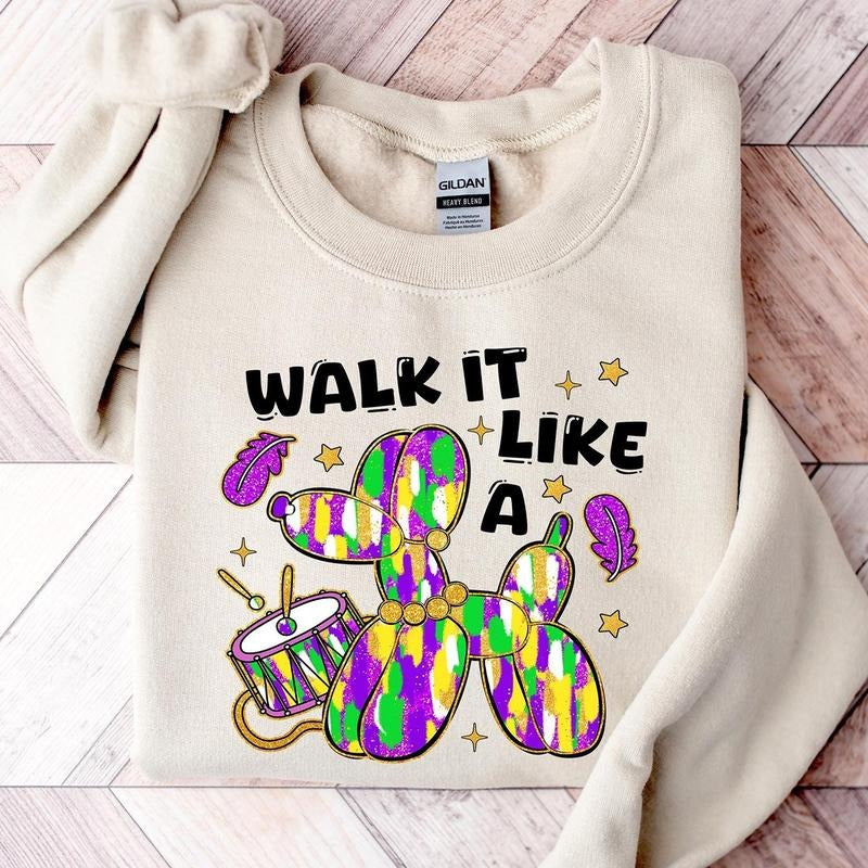 Walk it Like a Dog Mardi Gras Sweatshirt, Mardi Gras Shirt, Retro Mardi Gras Crewneck, Fleur De Lis Shirt, Louisiana...