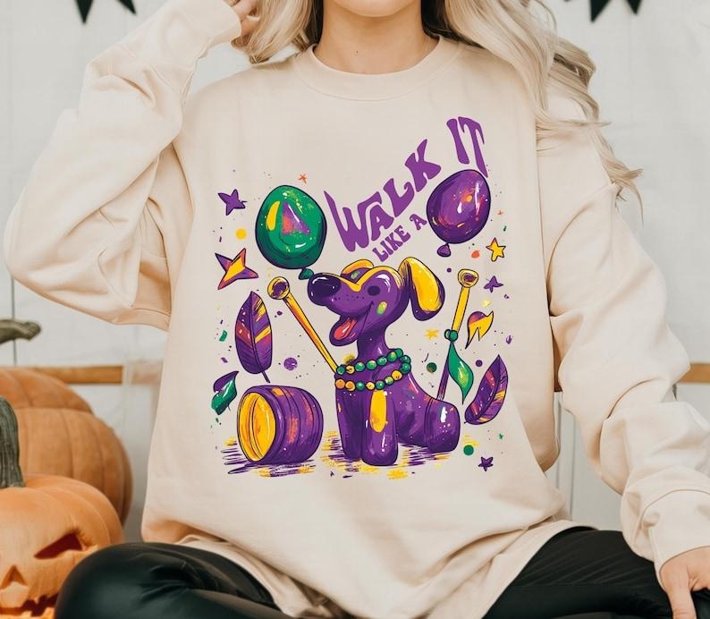 Walk it Like a Dog Mardi Gras tshirt-sweatshirt-hoodie, Glitter Mardi Gras Shirt, Retro Mardi Gras sweatshirt, Fleur De...