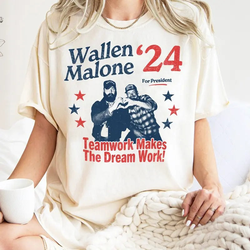 Wallen Malone 2024 for President Funny 24 Election Graphic Tee Vintage Inspired Humor Concert Music T-shirt Had Some Help...