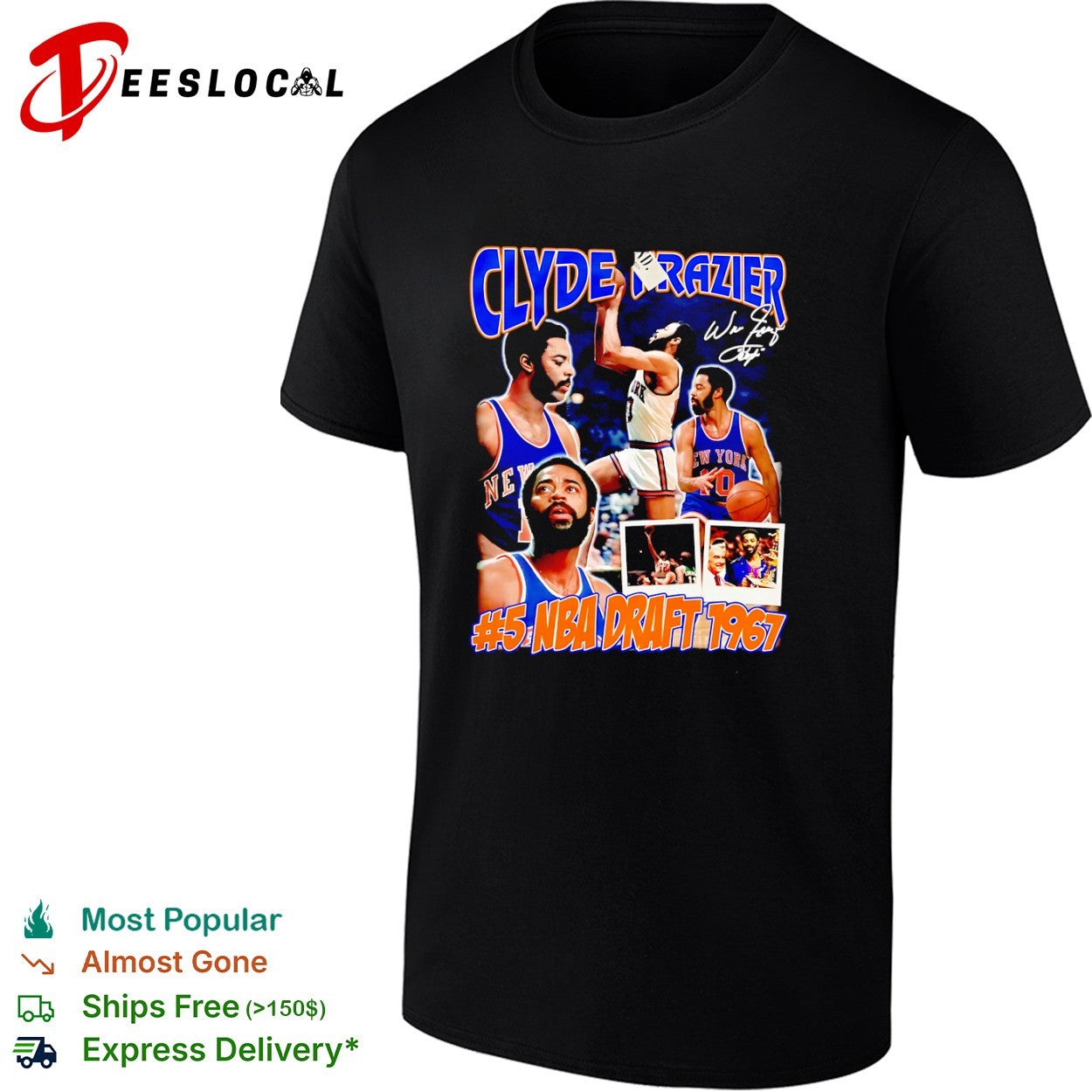 Walt Clyde Frazier New York Knicks NBA 5 NBA Draft 1967 Clyde Frazier graphic shirt