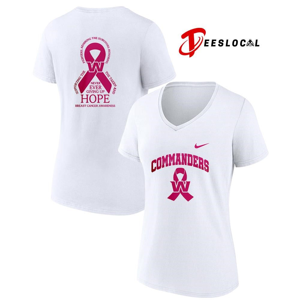 Washington Commanders never ever giving up hope breast cancer awareness shirt