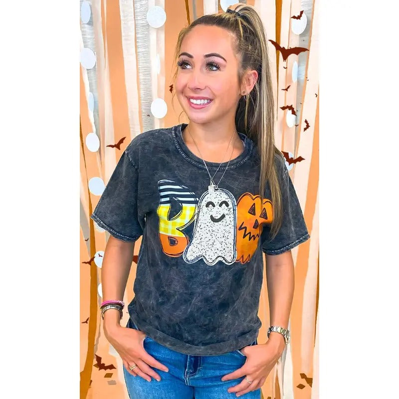 Watercolor Boo Mineral Washed Graphic T-Shirt Hoodie, Sweatshirt | TeeBloomCo.com