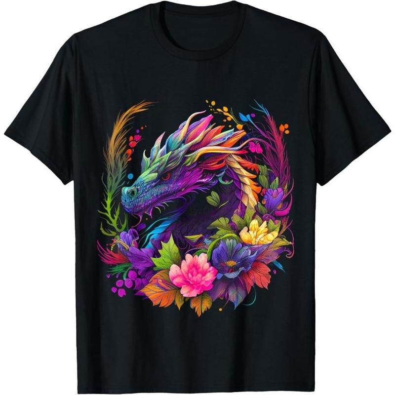 Watercolor Dragon Flowers Beautiful Art Colorful Graphic T-Shirt Made in USA Hoodie, Sweatshirt | TeeBloomCo.com