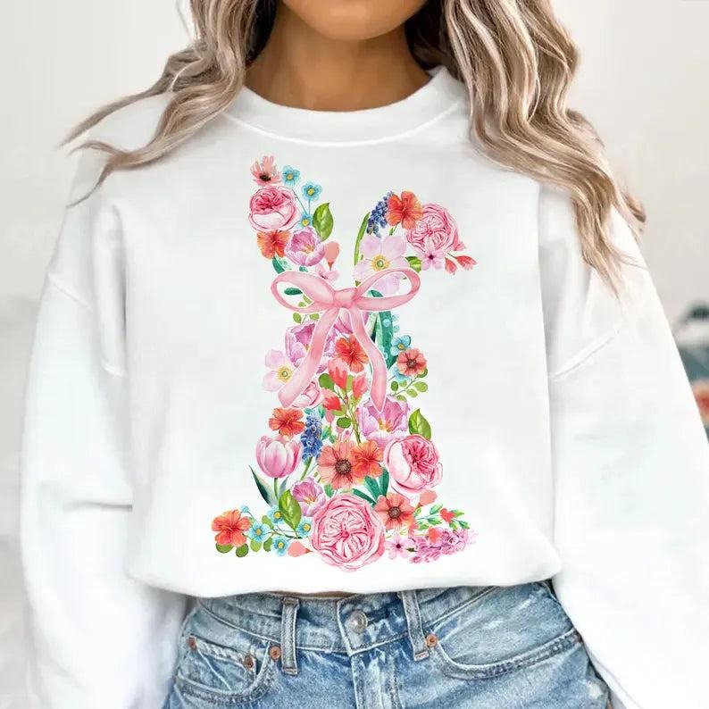 Watercolor Floral Easter Bunny DTF Transfers - THIS IS NOT A SHIRT Hoodie, Sweatshirt | TeeBloomCo.com