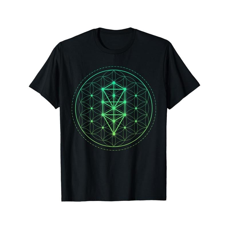 Watercolor Mandala Sacred Fractal Geometry Art T-Shirt, 100% Cotton Crew Neck Short Sleeve Tee, All-Season Knit Fabric,...