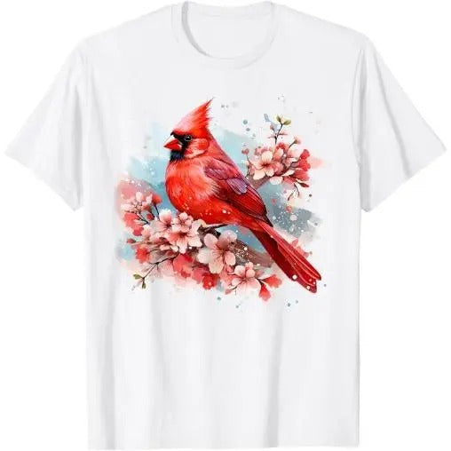 Watercolor Red Cardinal Floral Birdwatching Vintage Birding T-Shirt Made in USA Hoodie, Sweatshirt | TeeBloomCo.com