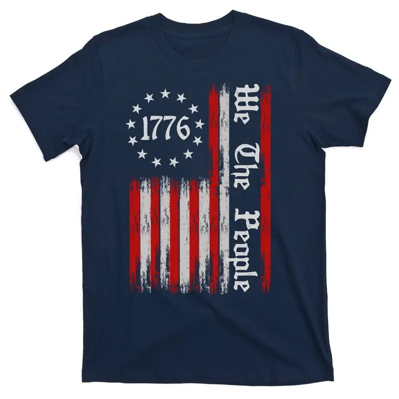We The People 1776 Distressed USA American Flag T-Shirt Menswear Top Hoodie, Sweatshirt | TeeBloomCo.com