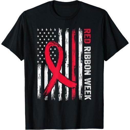We Wear Red For Red Ribbon Week Awareness American Flag T-Shirt Made in USA Hoodie, Sweatshirt | TeeBloomCo.com