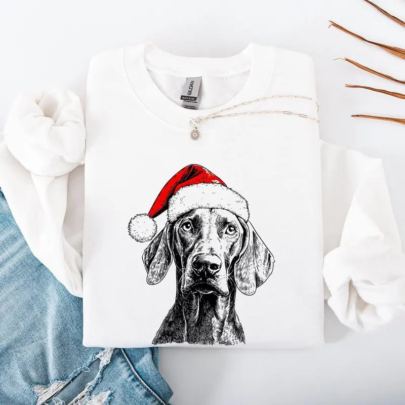 Weimaraner, Santa, Dog, Christmas, Dog Lover, Pet Sweatshirt, Crew Neck, Women's, Crewneck T-Shirts, Hoodie | TeeBloomCo.com