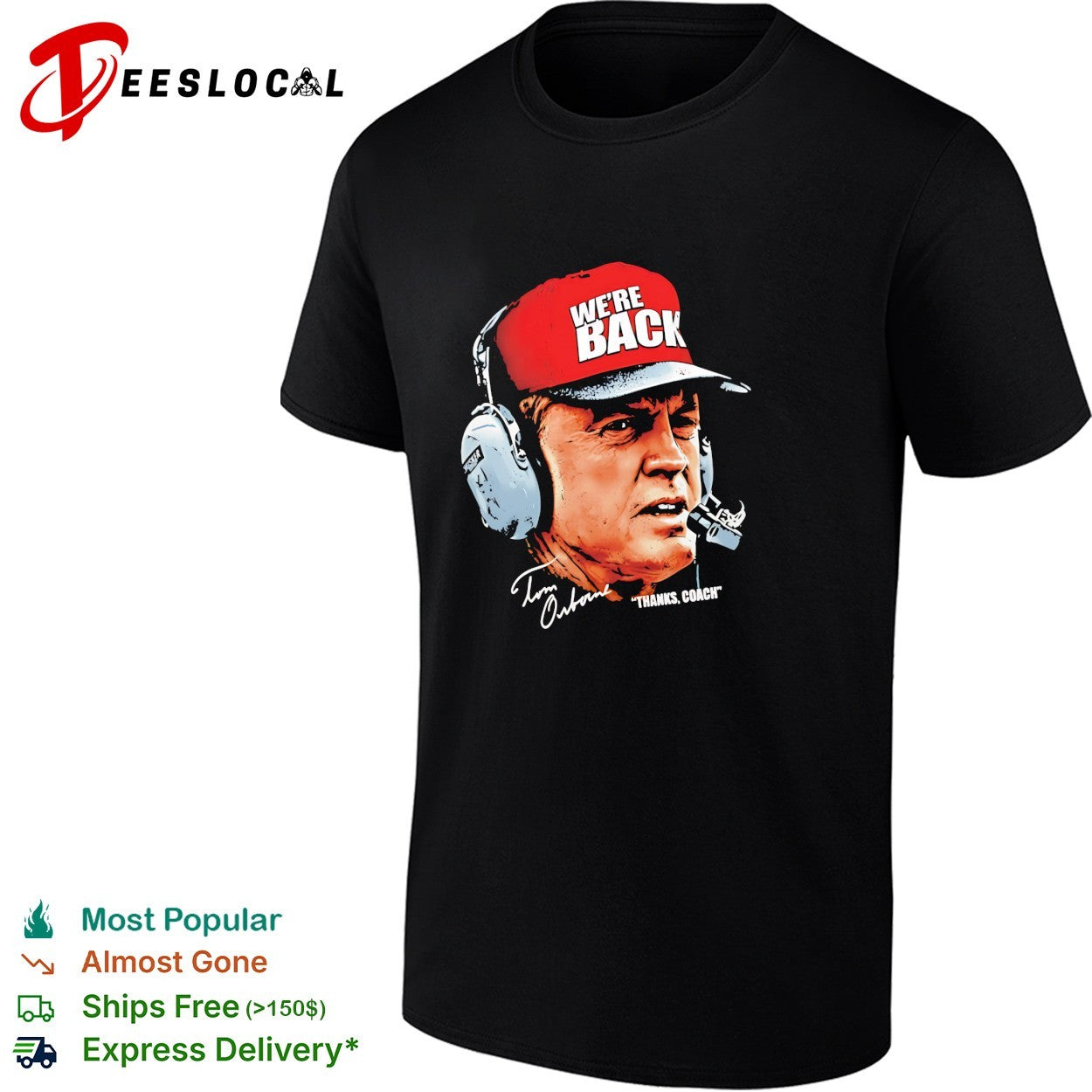 We’re back Tom Osborne thanks coach portrait with headset photo graphic shirt