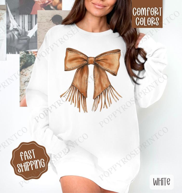 Western Bow Comfort Colors Sweatshirt, Western Women's Crewneck, Cute Women's Sweater T-Shirts, Hoodie | TeeBloomCo.com
