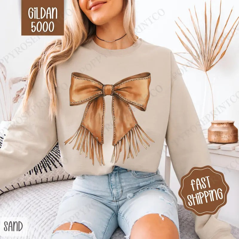 Western Bow Sweatshirt, Western Crewneck, Cute Women's Sweater T-Shirts, Hoodie | TeeBloomCo.com