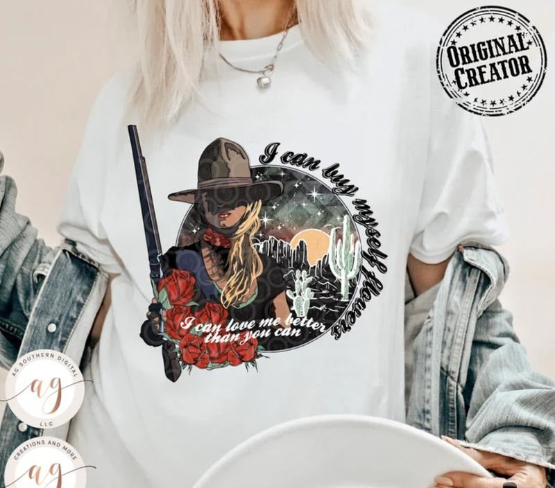 Western Cowgirl T Shirt, I Can Buy Myself Flowers Shirt, Country Girl Tee, Western Style Shirt, Rodeo Outfit Hoodie,...
