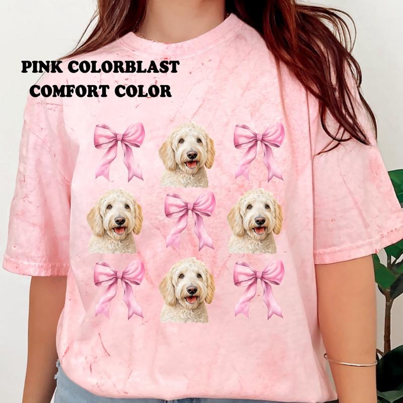 White Goldendoodle with bows Shirt~ Unisex Apparel Relaxed Fit Printed In The USA Clothing Womenswear Casual Comfort...