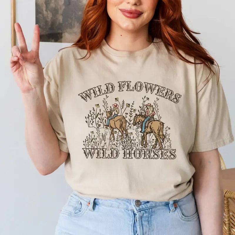 WiId FIowers WiId H0rses T Shirt, Country Girl Shirt, Concert Top, Country Music Tee, Unisex Short Sleeve Tee Shirt,...