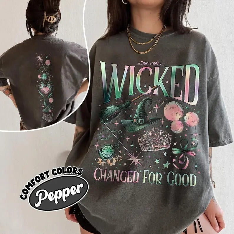 Wicked 2 Sided Shirt, Wizard Movie Fan Shirt, Wicked Changed For Good TShirt, Wicked The Musical Double Sided Tee Hoodie,...