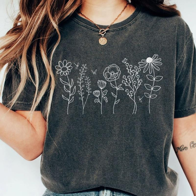 Wild Flowers Shirt, Wildflower Tshirt, Comfort Colors Shirts for Women, Floral Shirt, Vintage Botanical Tee, Gifts For...