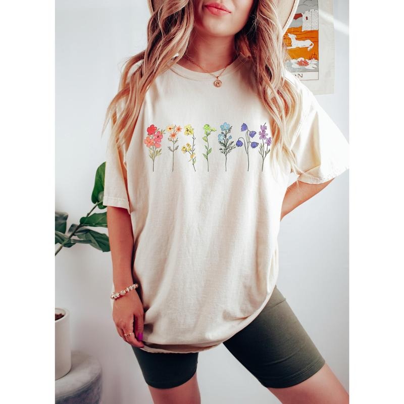 Wildflower Lgbt Pride Month Shirt, Flower Rainbow Lesbian Shirt,Human Rights Shirt, Queer Lesbian Girls LGBTQ Gift...