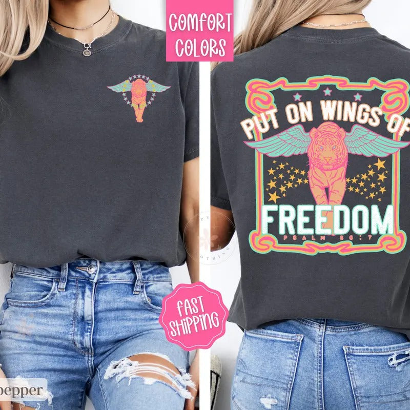 Wings of Freedom Shirt Comfort Colors, Christian Tees for Women, Religious Tshirts Hoodie, Sweatshirt | TeeBloomCo.com