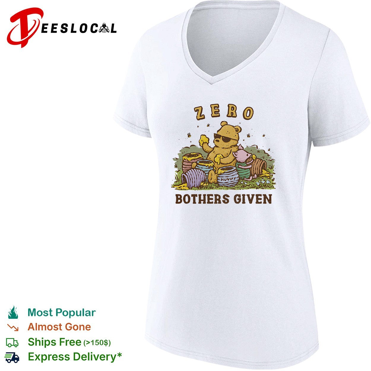 Winnie the Pooh zero bothers given sunglasses honey pots meadow cartoon art shirt
