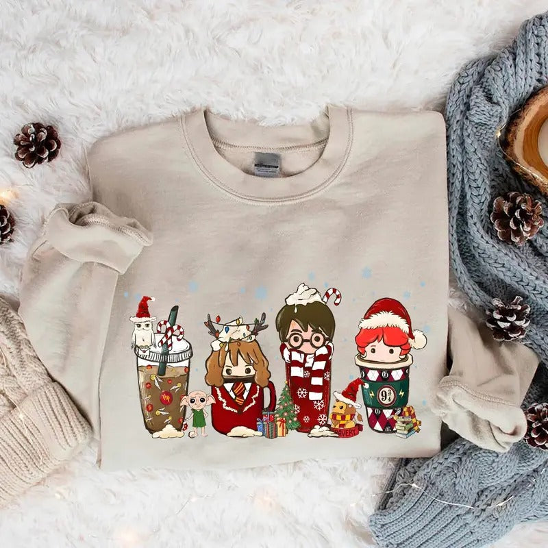 Wizard School Christmas Sweatshirt, Coffee Christmas Shirt, Dark Academia Winter Sweater, Wizard Christmas Hoodie,...