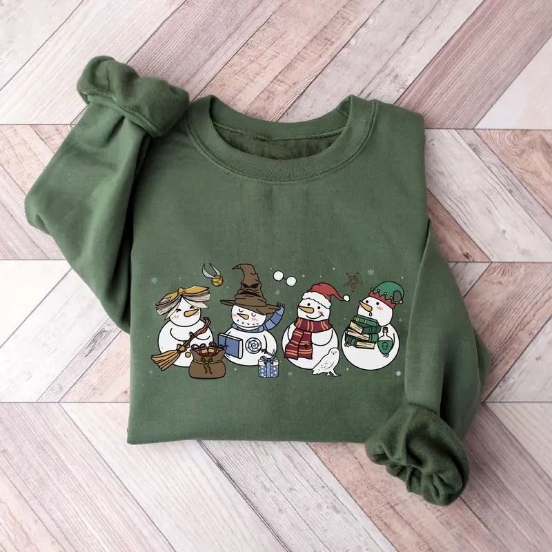 Wizard Snowman Sweatshirt, Snowman Christmas Shirt, Christmas Gift For Book Lovers, Magical Castle Shirt, Wizard School...