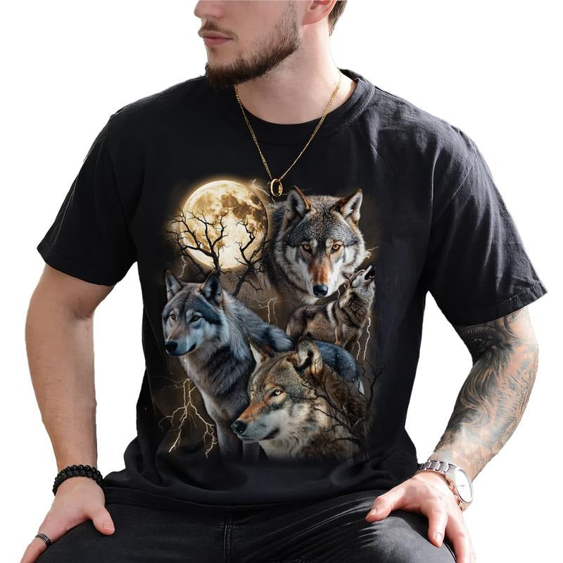 Wolf 90s Vintage Graphic Tee, Retro Howling Wolf T-shirt, 2000s Nature Moon Alpha Shirt, Wolf Lovers Retro Moon Shirt For...
