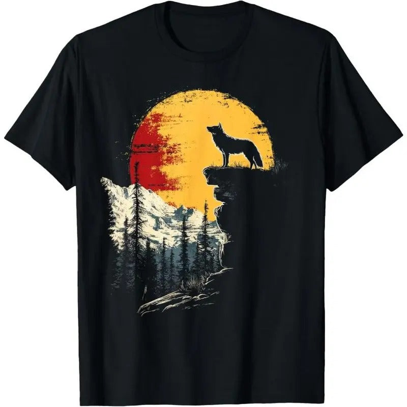 Wolf Graphic Tee Moon Nature Mountains Wildlife Vintage T-Shirt Hoodie, Sweatshirt | TeeBloomCo.com
