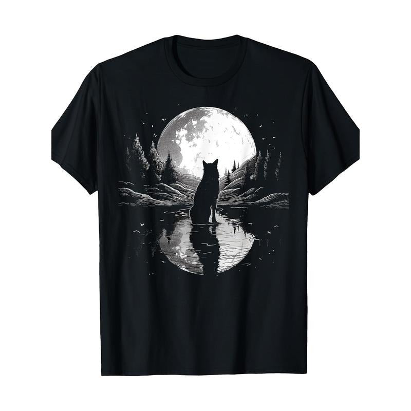 Wolf Looking Moon On River For Lover Wolves Wildlife Animal T-Shirt Made in USA Hoodie, Sweatshirt | TeeBloomCo.com