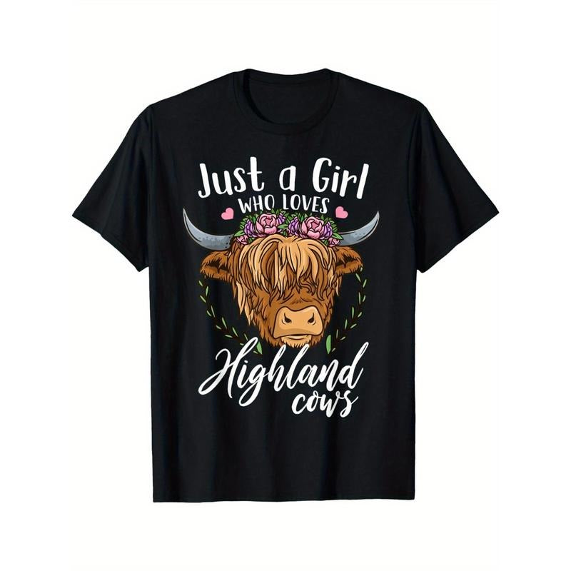 Women'S Highland Cow Graphic Tee - 100% Cotton Crew Neck T-Shirt with Geometric Pattern, Medium Stretch, All-Season...