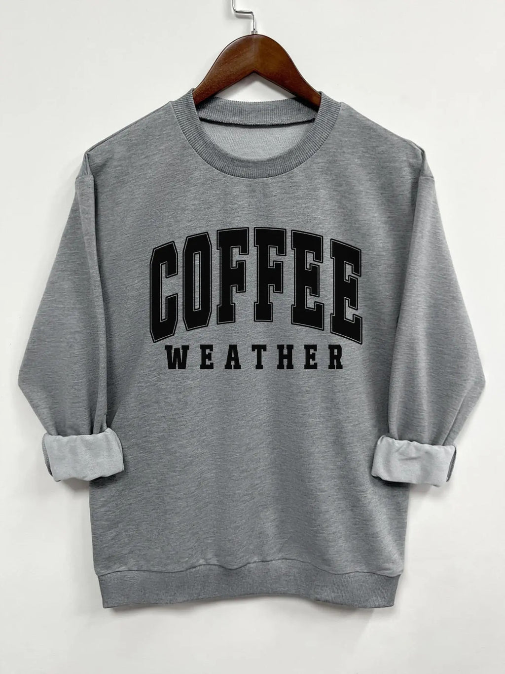 Women's "Coffee Weather" Letter Print Drop Shoulder Sweatshirt, Casual Long Sleeve Round Neck Pullover for Spring & Fall,...