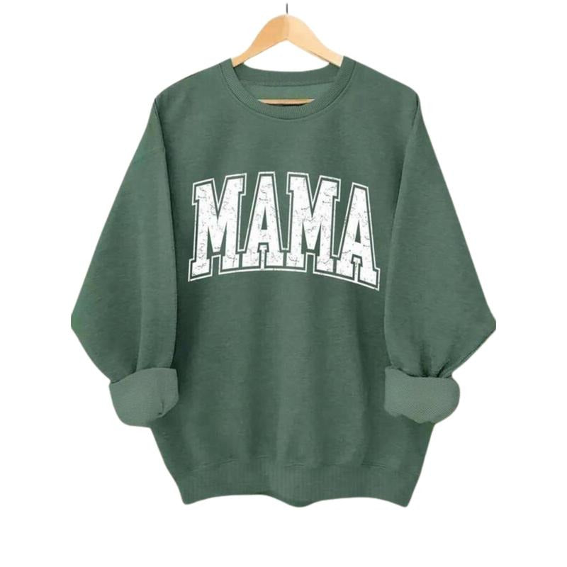 Women's "MAMA" Letter Print Round Neck Longsleeves Sweatshirt, Lady Casual Long Sleeve Crew Neck Pullover, Fall Clothes...