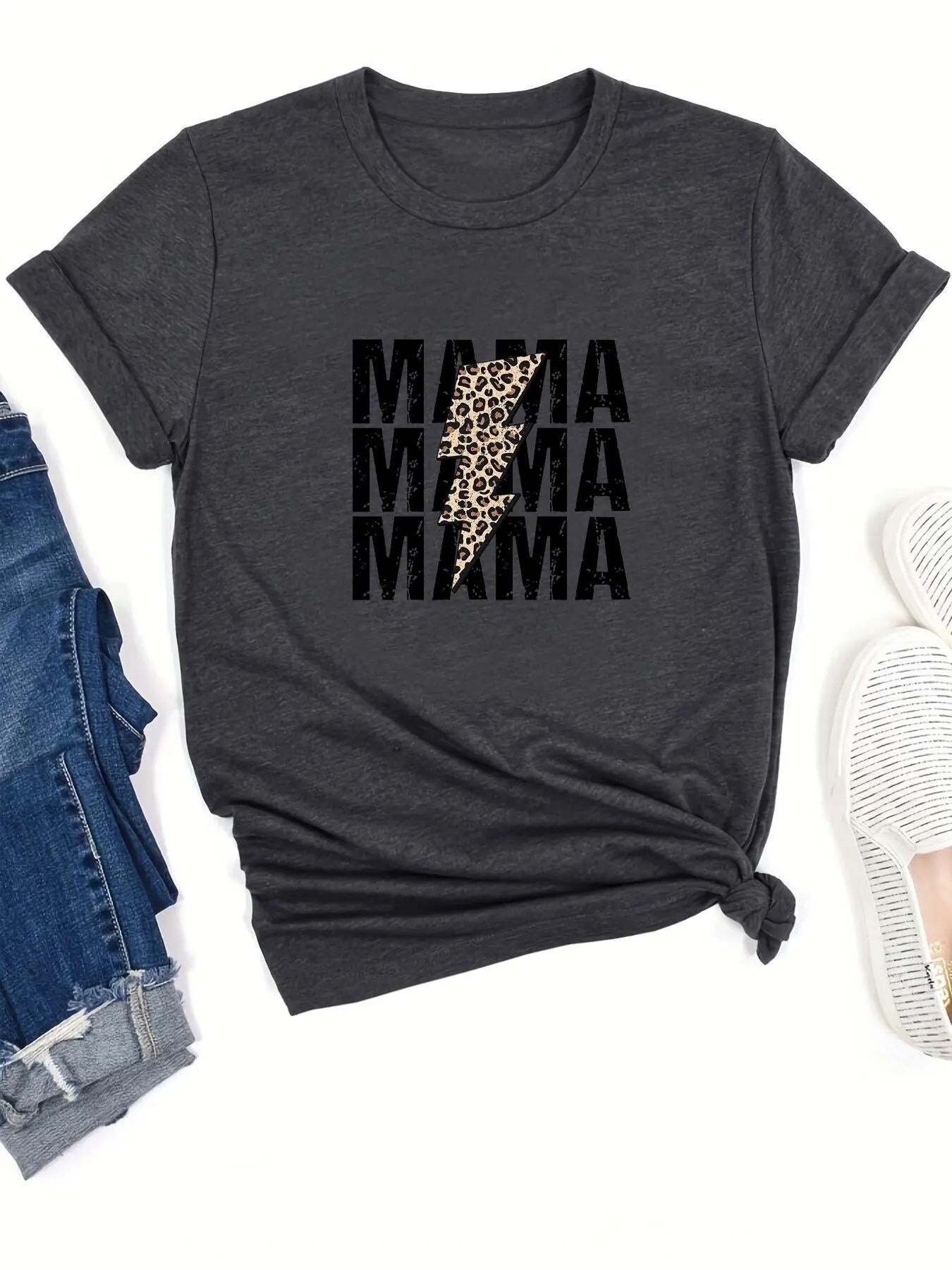 Women's Cartoon & Letter Print Short Sleeve Tee, Casual Graphic Round Neck T-shirt for Summer, Women's Top for Daily Wear...