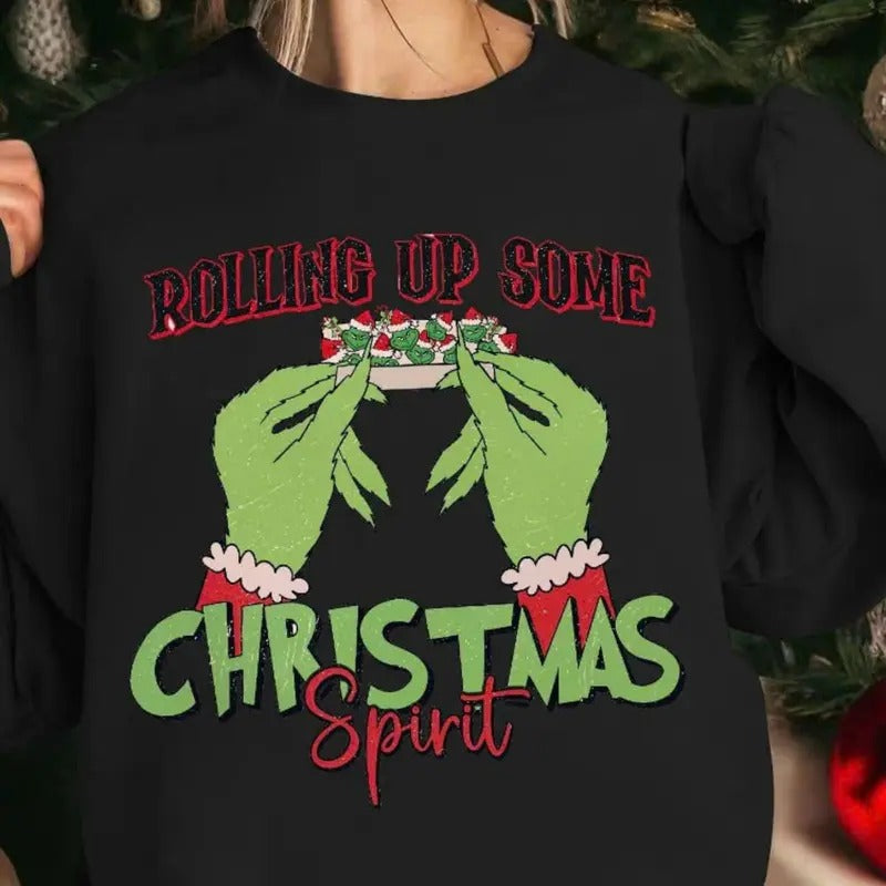Women's Cartoon Christmas & Letter Print Drop Shoulder Sweatshirt, Casual Long Sleeve Round Neck Pullover for Daily Wear,...
