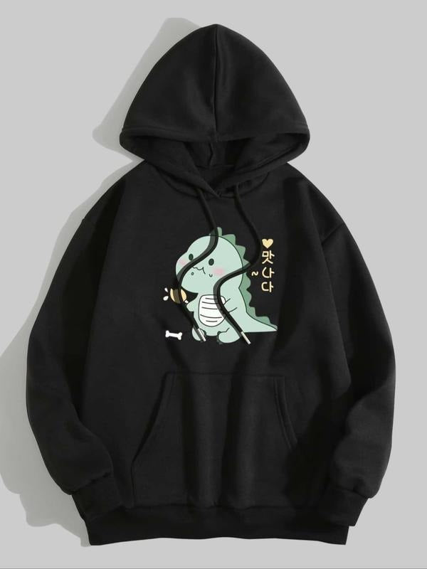 Women's Cartoon Dinosaur Print Drop Shoulder Hoodie, Comfort Long Sleeve Pullover Tops for Lady, Fashion Casual...