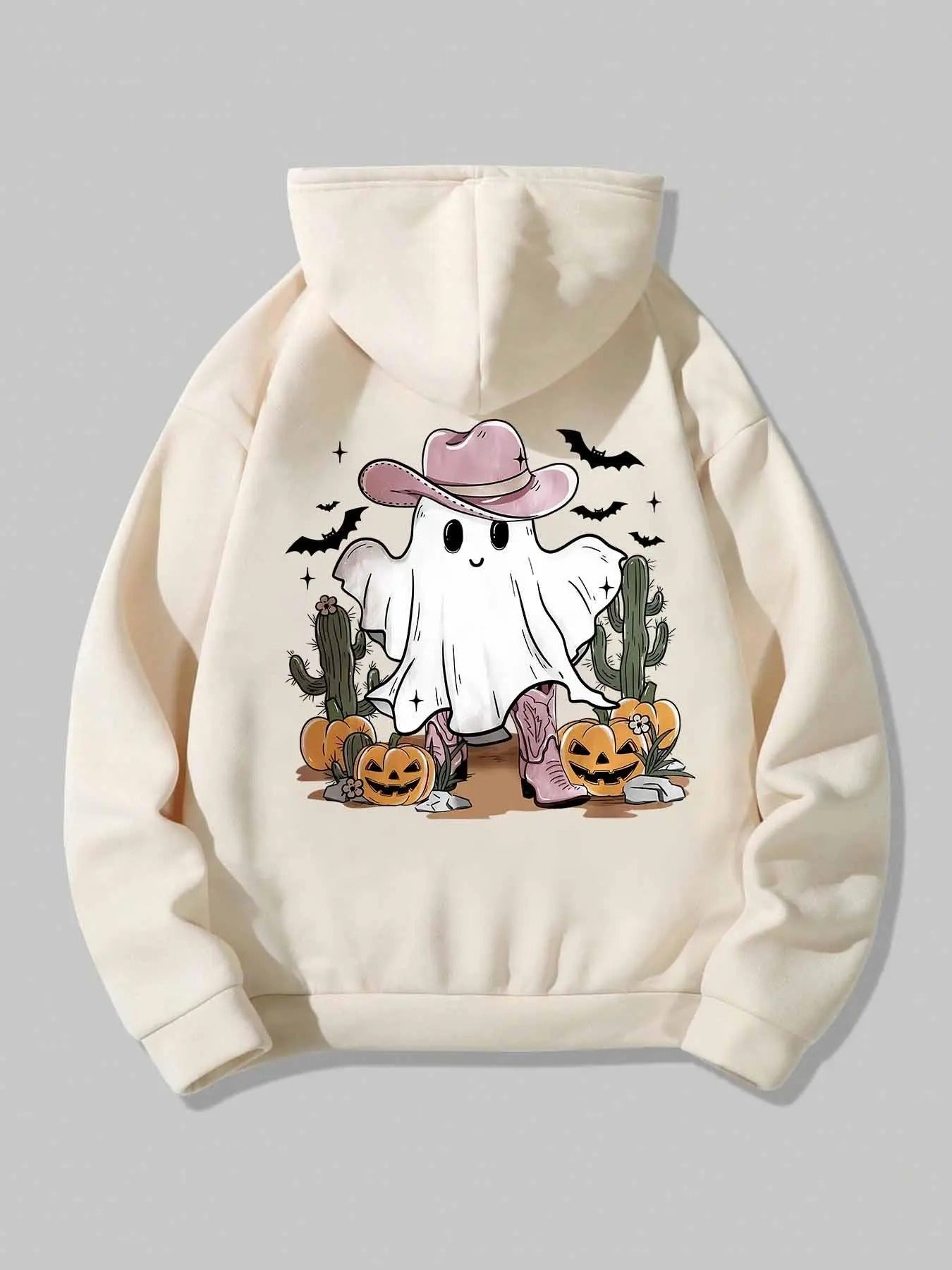 Women's Cartoon Ghost Print Hoodie, Fashion Casual Long Sleeve Hooded Sweatshirt for Daily Holiday Outdoor Wear, Ladies...